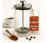 Artezza Home French Press Coffee Maker - Double-Wall Borosilicate Glass | Ribbed Manual Brewer with Stainless Steel Mesh Filter for Hot & Cold Coffee or Tea (34oz /1000ml)