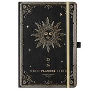 Artfan Academic Diary 2025-2026 - Diary 2025-2026 Week to View, July 2025 - June 2026 12 Months, Premium Leather Cover, Gold Stamp, Accordion Pocket, 25 Note Pages, Black