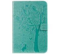 Artfeel Case Compatible with iPad Mini 1/2/3/4/5,Embossed Tree Cat Pattern Slim Leather Wallet Stand Cover Flip Magnetic Smart Auto Wake/Sleep Case,Butterfly Green