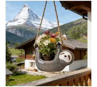 ARTFILIF Hanging Planter Basket Lazy Sloth Flower Pot Decorative Ceramic Small Flowerpot (Grey)