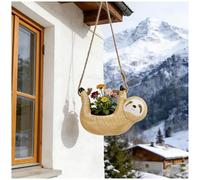 ARTFILIF Hanging Planter Basket Lazy Sloth Flower Pot Decorative Ceramic Small Flowerpot (Yellow)