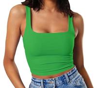 Artfish Women's Sleeveless Strappy Tank Square Neck Double Layer Workout Fitness Casual Basic Crop Tops, Kelly Green, S