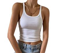 Artfish Women's Sleeveless Tank Top Form Fitting Scoop Neck Ribbed Knit Basic Cami Shirts, 01#Short White, XS