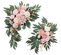 ARTFLWS Artificial Flower Swag Wedding Arch Flowers Set of 2 Rose Flower Swag Arrangements for Wedding Party Welcome Ceremony Sign and Reception Backdrop Floral Decoration (Pink)
