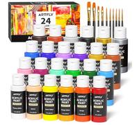 ARTFLY Acrylic Paint Set, 24 Colours in 2oz/60ml Bottles with 10 Paint Brushes, Non-Toxic, Waterproof, Rich Pigments for Artists, Students, Beginners on Rocks, Canvas, Wood, Fabric, Ceramic