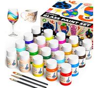 ARTFLY Stained Glass Paint Set, 20 Colours x 30 ml with 3 Brushes, Waterproof Permanent Acrylic Ceramic & Glass Painting Kit for Beginners and Artists Painting on Wine Glasses Ceramic Window