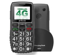 artfone 4G Big Button Mobile Phone for Elderly, Unlocked Senior Mobile Phone -1800mAh Battery, SOS Emergency, USB-C, Extra Loud & HD Voice, Easy to Use - Charging Cradle