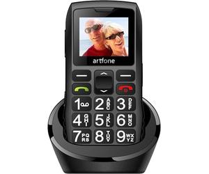 artfone Big Button Mobile Phone for Elderly,Upgraded GSM Mobile Phone With SOS Button | Talking Number | 1800mAh Battery | Nano SIM Unlocked | Torch Side Buttons | Bluetooth | Charging Dock(Black)