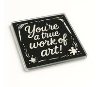 Artful Acrylic Coaster Gift for Art Teacher - Creative Tween End of Term Present with Hand-Drawn Text and Doodle Border