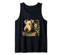 Artful Airedale Terrier: Whimsical Floral Dog Illustration Tank Top