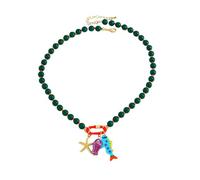 Artful Beaded Necklace with Coastal Charms, Acrylic-Look Statement Jewelry for Beach Inspired Casual Day Looks Coastal Necklace Beach Inspired Jewelry Collarbone Chain Colorful Charm Piece Casual