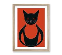 Artful Cat Framed Print for Living Room Bedroom Home Office Décor, Wall Art Picture Ready to Hang, Oak A4 Frame (34 x 25 cm)