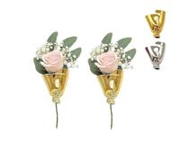 Artful Flower Vase Brooch, DIY Wearable Flower Bouquet Brooch Holder Clip, Floral Lapel Pin Jewelry, for Holding Fresh or Dried, for Wedding Party Banquet Dress Clothes Accessories(2Gold)