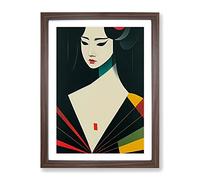 Artful Geisha No.3 Framed Print | A2 Walnut Framed Wall Art | Ready to Hang | Modern Nature Picture | Living Room Bedroom Lounge Office