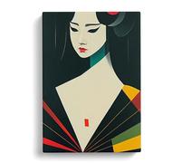 Artful Geisha No.3 Green, Brown, Green Canvas Print for Living Room Bedroom Home Office Décor, Wall Art Picture Ready to Hang, 30x20 Inch (76x50 cm)