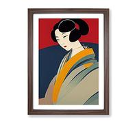 Artful Geisha No.4 Framed Print | A2 Walnut Framed Wall Art | Ready to Hang | Modern Nature Picture | Living Room Bedroom Lounge Office