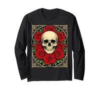 Artful Gothic Art Nouveau Cranium and Roses Long Sleeve T-Shirt