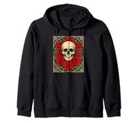 Artful Gothic Art Nouveau Cranium And Roses Zip Hoodie