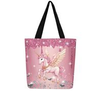 ArtfulHome Unicorn Canvas Tote Bag | Sequin Fluid Art Crystal Diamond Foldable Beach Bag,Cute Dreamy Horse Casual Reusable Handbag for Women Cartoon Magical Animal Girls Pink Room Decor