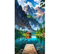 ARTGOTO Large Square Drill Diamond Art Painting Kits for Adults,15.7x27.5inch/40x70cm Large Crystal Art Kits for Adults,Landscape Lake in The Forest A Square Full Drill Picture for Home Wall Decor