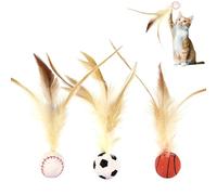 ARTGUTS 3Pcs Cat Bouncy Ball With Feather, Bouncy Tails Toys for Indoor Cats, Interactive Ball Cat Dog Pet Toy,for Engaging Play and Trainin
