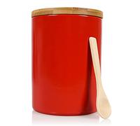Arthausen Red Ceramic Storage Jar Canister for Flour Sugar - Airtight Bamboo Lid w/Silicone Seal, Spoon - Modern Abstract Art Design for Kitchen Counter Bathroom - 4 Cup/1080mL