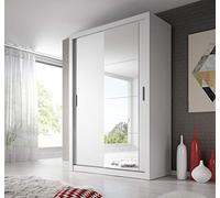 Arthauss Modern Bedroom Mirror Sliding Door Wardrobe ARTI 4 in White Matt 150cm - Flat Pack 2 Sliding Door Wardrobe - Spacious, Modern Mirrored Furniture