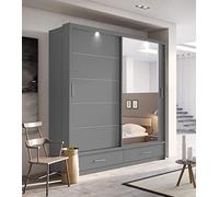 Arthauss Modern Bedroom Mirror Sliding Door Wardrobe ARTI 5 in Grey Matt 200cm - Flat Pack, LED-Lit Storage Solution with Hanging Rails and Drawers, Perfect for Modern Mirrored Furniture Lovers