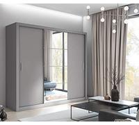 Arthauss Modern Bedroom Mirror Sliding Door Wardrobe IDEA 01 in Grey 250cm - Flat Pack, Laminated Board, Spacious Storage with Shelves and Hanging Rails, Ideal for Enhancing Room Space