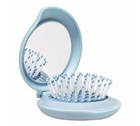 Arthaxi Blue Travel Hair Brush with Mirror, Compact Mirror and Mini Hair Brush Set, Folding Hairbrush for Women and Girls