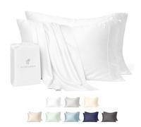 ArthCrafted 100% Austrian Eucalyptus Tencel Cooling Pillowcases, 2 Pack Moisture Wicking, Temperature Regulating, Soft & Smooth, Envelope Enclosure Pillowcase Pair (Bright White, Queen (21" X 31"))