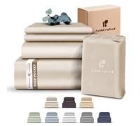 ArthCrafted 100% Eucalyptus Tencel King Bed Sheets, 18 Inch Deep Pocket King Size Sheets, Cooling Sheets with Elastic Corner Straps, Eucalyptus Silk Tencel Lyocell (Oat Milk, 4PC King)