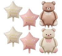 ARTHLBF 6 Teddy Bear Head Balloons, Matte Bear Foil Balloons, 6 Pcs, Light Brown & Cream White, 89 cm x 65 cm, Unisex-Kids, Children's Party Decoration