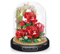 ARTHLBF DIY Artificial Flower Building Block Set, Red Roses Bouquet Decor, Customizable & Decorative, Ages 6-12