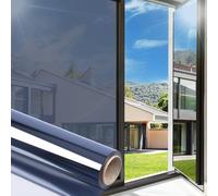 Arthome One Way Window Film Daytime Privacy UV Blocking Mirror Film Non-Adhesive Static Cling Heat Control Reflective 44.5cmx200cm,Blue Silver for Home and Office
