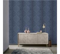 Arthouse 3D Decorative Panelled Flourish Design Square Panels Wallpaper Navy Blue 942503