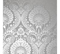Arthouse 906609 Silver Metallic Textures Luxe Damask Wallpaper 906609-Damask