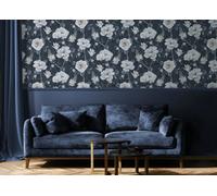 Arthouse Ashley Floral Navy Wallpaper Flowers Rose Leaves Classic