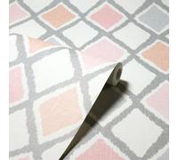 Arthouse Ayat Blush Pink Grey Geometric Diamond Wallpaper 907504