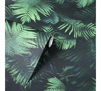 Arthouse Black and Green Fern Wallpaper Smooth Finish Feature Wall