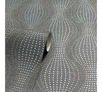 Arthouse Calico Dots Charcoal Grey Rose Gold Metallic Embossed Textured Vinyl Wallpaper