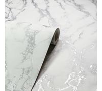Arthouse Carrara Marble Effect Silver Wallpaper for Living Spaces & Feature Walls, Kitchen Bedroom Hallway Dining 10.05m x 0.53m Roll Encased Glitter Metallic 296701, Full Roll