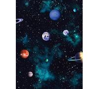 Arthouse Kids Cosmos Space Planets Charcoal Gray Wallpaper - Twinkling Stars on a Midnight Background with Green Accents - Amazing 3D Effect - Ideal for Teenager Bedroom - 668100