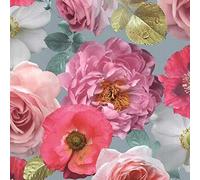 Arthouse Country Garden Teal Pink Floral Wallpaper - 259600