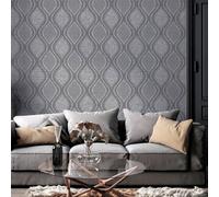 (295100 Charcoal) Arthouse Curve Ogee Wallpaper Geometric Wave Paste The Wall Vinyl Heavyweight