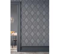 (295100 Charcoal) Arthouse Curve Ogee Wallpaper Geometric Wave Paste The Wall Vinyl Heavyweight