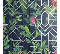 Arthouse Deco Tropical Navy & Gold Wallpaper for Living Spaces & Feature Walls, 53 cm x 10.05 m Roll, 908003