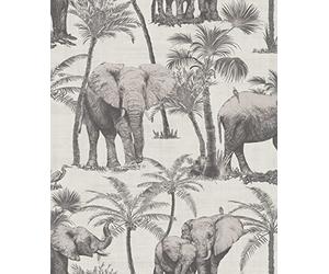 Arthouse Elephant Grove Charcoal Wallpaper - African Inspired - Metallic Highlights & Textured Finish - Create a Rustic Look - Bring Your Walls to Life Quality Wallpaper - Add Style by Design 610702