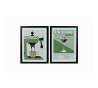 Arthouse Espresso Martini Green & Black Framed Print (H)40Cm X (W)30Cm, Set Of 2