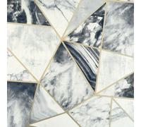 Arthouse Geometric Charcoal White Grey Marble Metallic Gold Feature Wallpaper